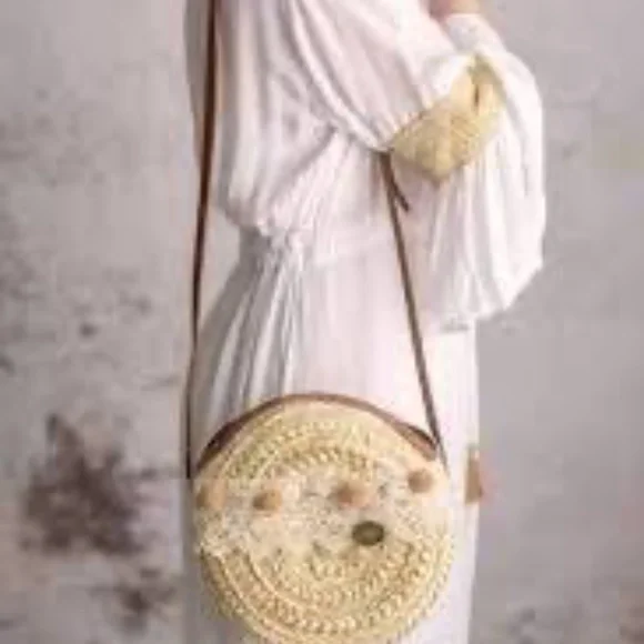 BOLSO LULITA BRIE - Natural raffia basket with leather handles Shoulder Bags